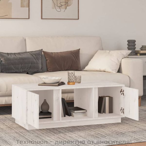 Кафе маса, бяла, 110x50x40 см, борово дърво масив