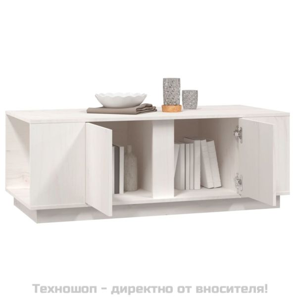 Кафе маса, бяла, 110x50x40 см, борово дърво масив