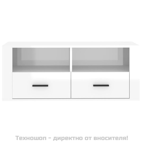 ТВ шкаф бял гланц 100x35x40 см инженерно дърво