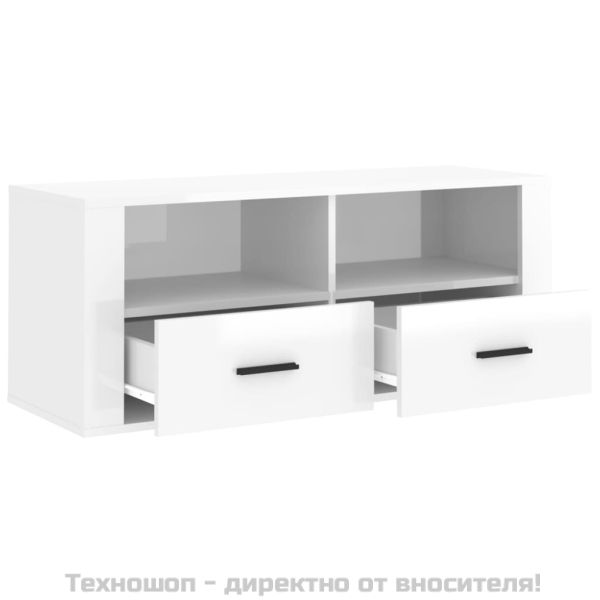 ТВ шкаф бял гланц 100x35x40 см инженерно дърво