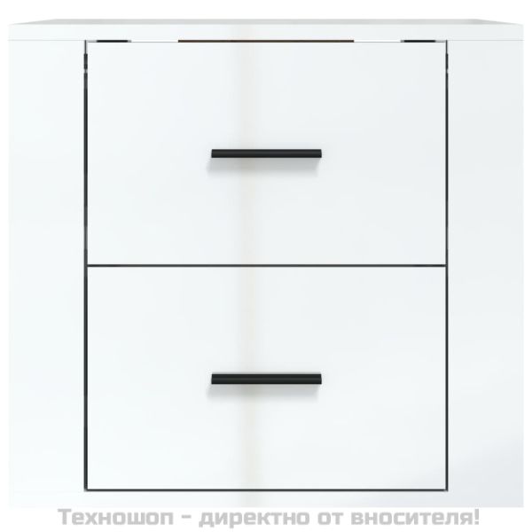 Нощно шкафче за стенен монтаж, бял гланц, 50x36x47 см
