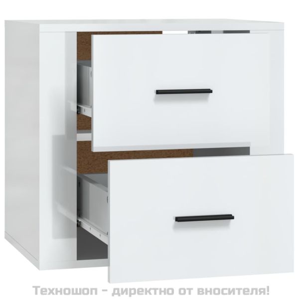 Нощно шкафче за стенен монтаж, бял гланц, 50x36x47 см