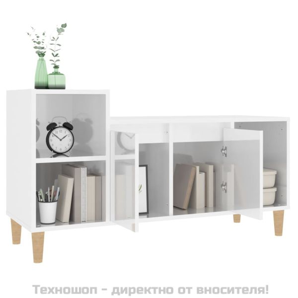 ТВ шкаф, бял гланц, 100x35x55 см, инженерно дърво