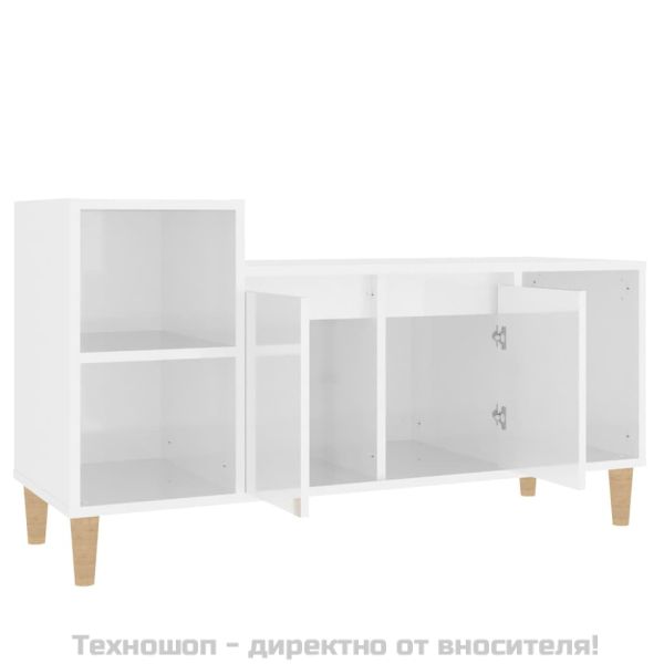 ТВ шкаф, бял гланц, 100x35x55 см, инженерно дърво