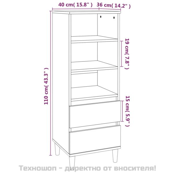 Висок шкаф, Кафяв дъб, 40x36x110 см, инженерно дърво