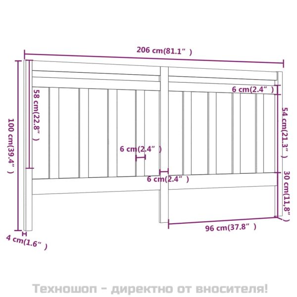 Горна табла за легло, черна, 206x4x100 см, бор масив