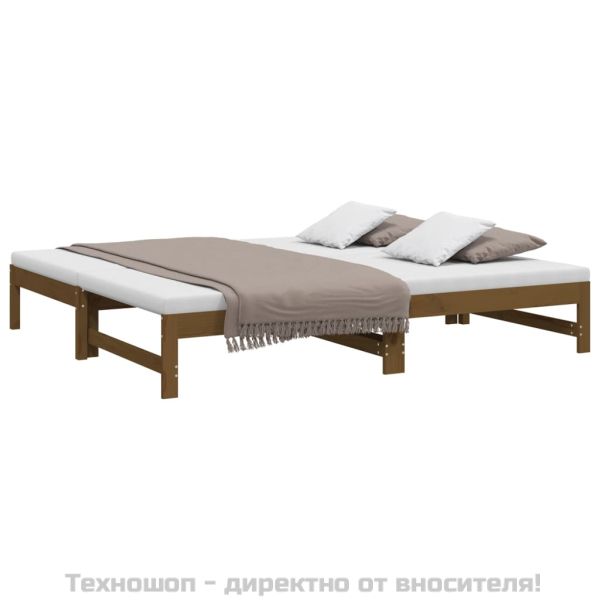 Разтегателно дневно легло меденокафяво 2x(90x190) см бор масив