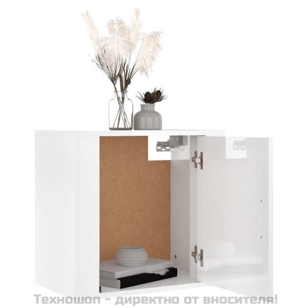 Нощно шкафче за стенен монтаж, бял гланц, 50x30x47 см