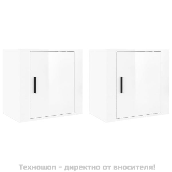 Нощни шкафчета за стенен монтаж, 2 бр, бял гланц, 50x30x47 см