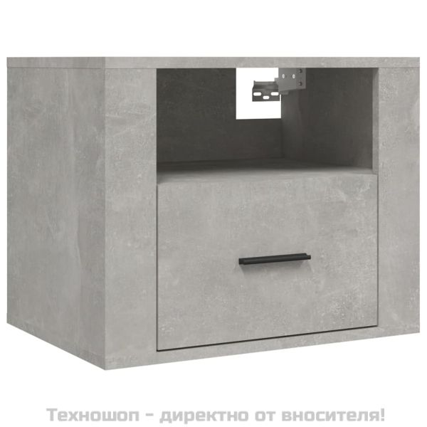 Нощно шкафче за стенен монтаж, Бетонно сиво, 50x36x40 см