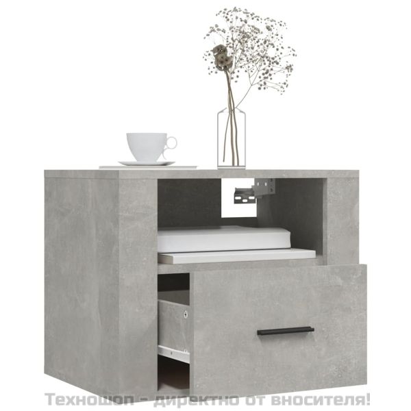 Нощно шкафче за стенен монтаж, Бетонно сиво, 50x36x40 см