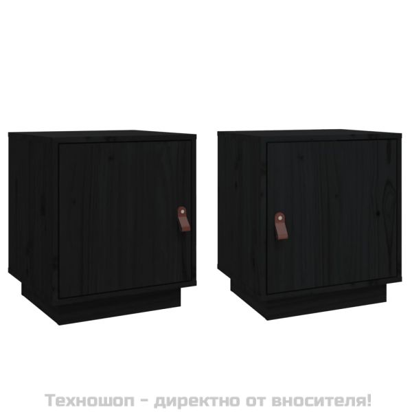Нощни шкафчета, 2 бр, черни, 40x34x45 см, борово дърво масив