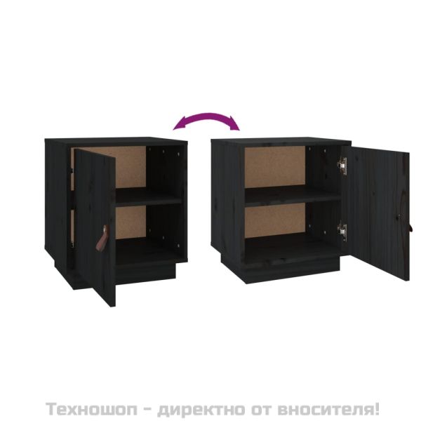 Нощни шкафчета, 2 бр, черни, 40x34x45 см, борово дърво масив