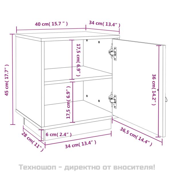Нощни шкафчета, 2 бр, черни, 40x34x45 см, борово дърво масив