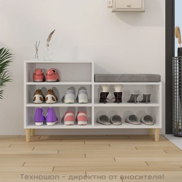 Шкаф за обувки, бял гланц, 102x36x60 см, инженерно дърво