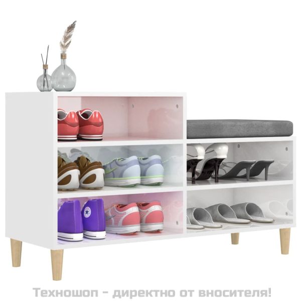 Шкаф за обувки, бял гланц, 102x36x60 см, инженерно дърво