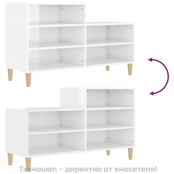 Шкаф за обувки, бял гланц, 102x36x60 см, инженерно дърво