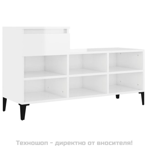 Шкаф за обувки, бял гланц, 102x36x60 см, инженерно дърво