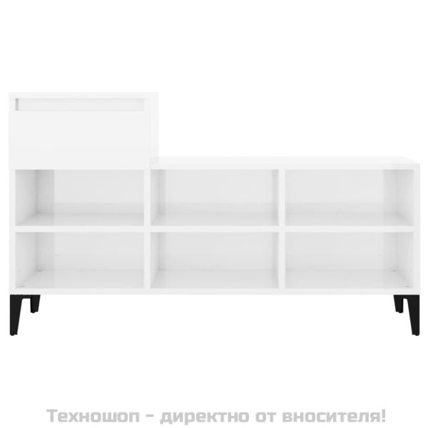 Шкаф за обувки, бял гланц, 102x36x60 см, инженерно дърво