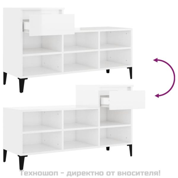 Шкаф за обувки, бял гланц, 102x36x60 см, инженерно дърво