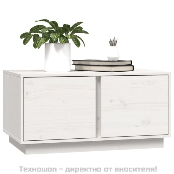 Кафе маса, бяла, 80x50x40 см, борово дърво масив