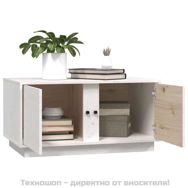 Кафе маса, бяла, 80x50x40 см, борово дърво масив