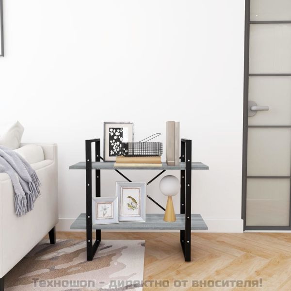 Библиотека на 2 нива, сив сонома, 80x30x70 см, инженерно дърво