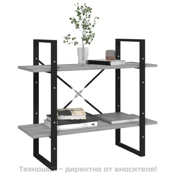 Библиотека на 2 нива, сив сонома, 80x30x70 см, инженерно дърво