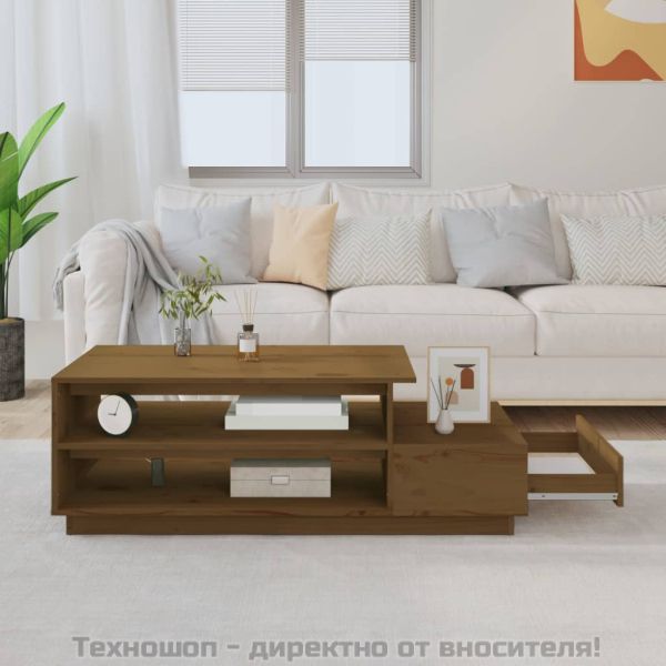 Кафе маса, меденокафява, 120x50x40,5 см, борово дърво масив