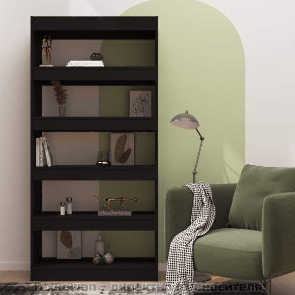 Шкаф/разделител за стая, черен, 80x30x166 см, инженерно дърво