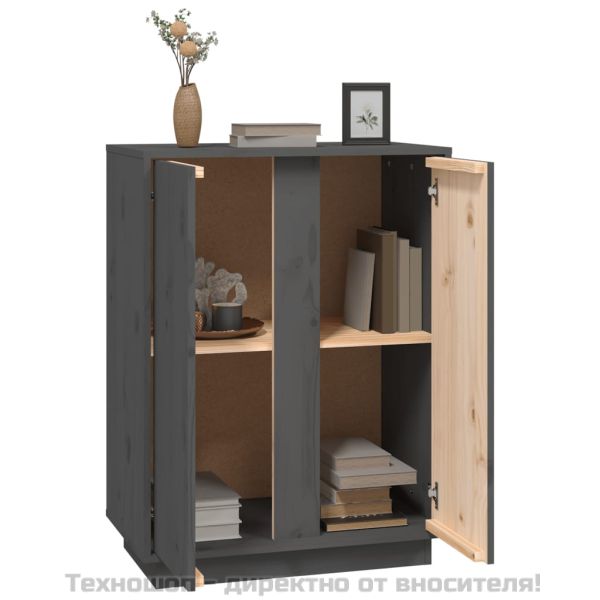 Сайдборд, сив, 60x35x80 см, бор масив