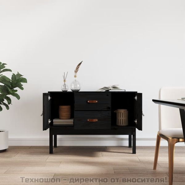 Сайдборд, черен, 110x40x78 см, бор масив