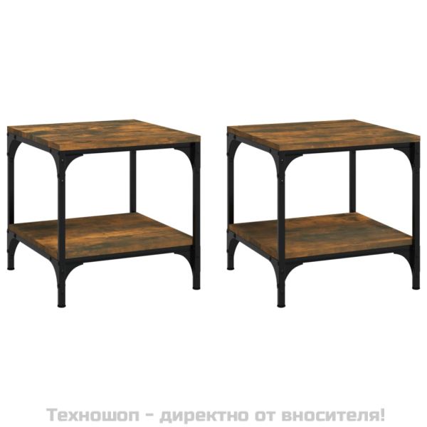 Странични маси, 2 бр, опушен дъб, 40x40x40 см, инженерно дърво