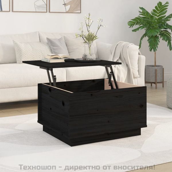 Кафе маса, черна, 60x50x35 см, борово дърво масив