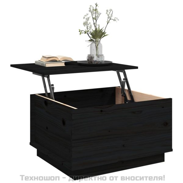 Кафе маса, черна, 60x50x35 см, борово дърво масив