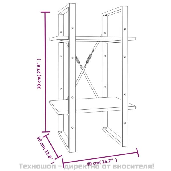 Библиотека на 2 нива, кафяв дъб, 40x30x70 см, инженерно дърво