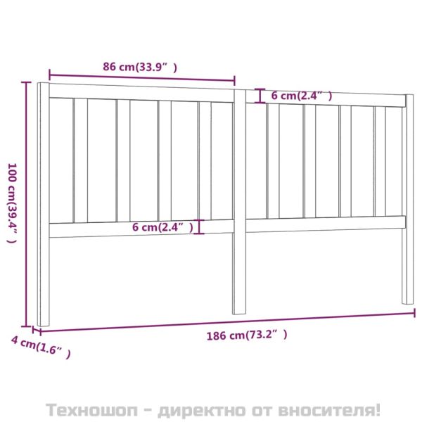 Горна табла за легло, сива, 186x4x100 см, бор масив