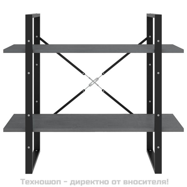 2-етажна библиотека, сива, 80x30x70 см, борово дърво масив