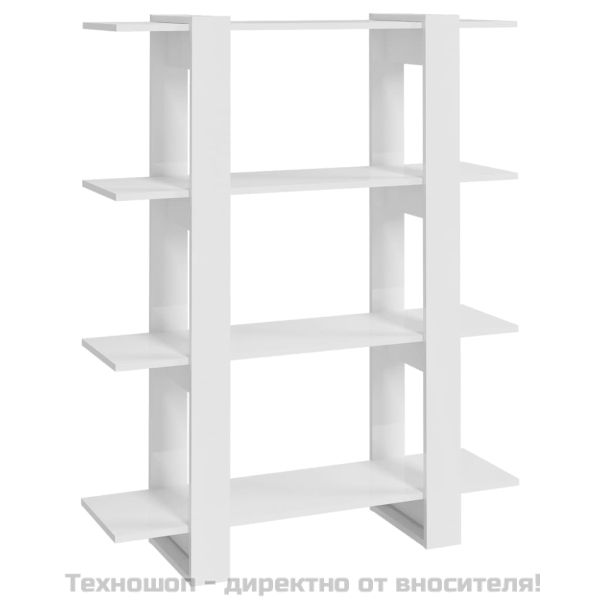 Библиотека/разделител за стая, бял гланц, 100x30x123,5 см