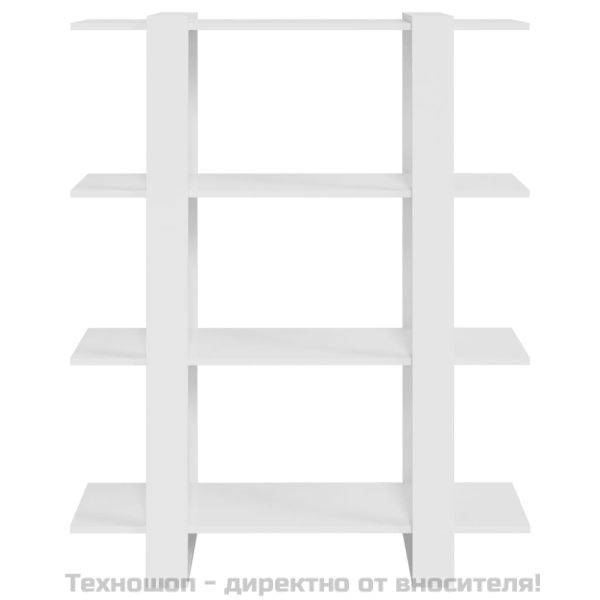 Библиотека/разделител за стая, бял гланц, 100x30x123,5 см