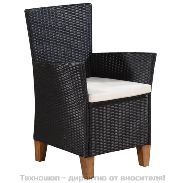 Градински трапезен комплект, 7 части, полиратан, черно-кафяв