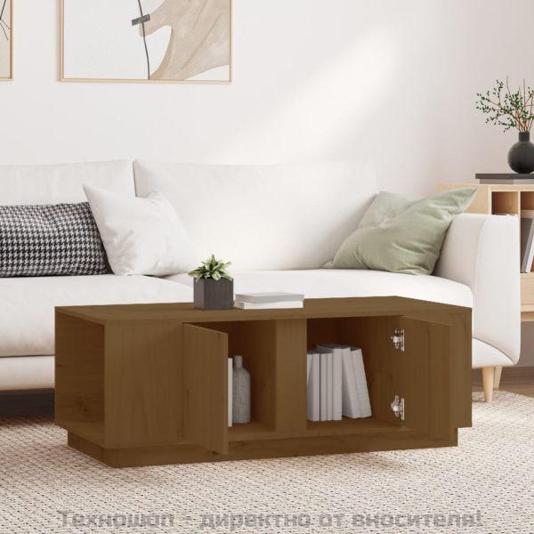 Кафе маса, меденокафява, 110x50x40 см, бор дърво масив