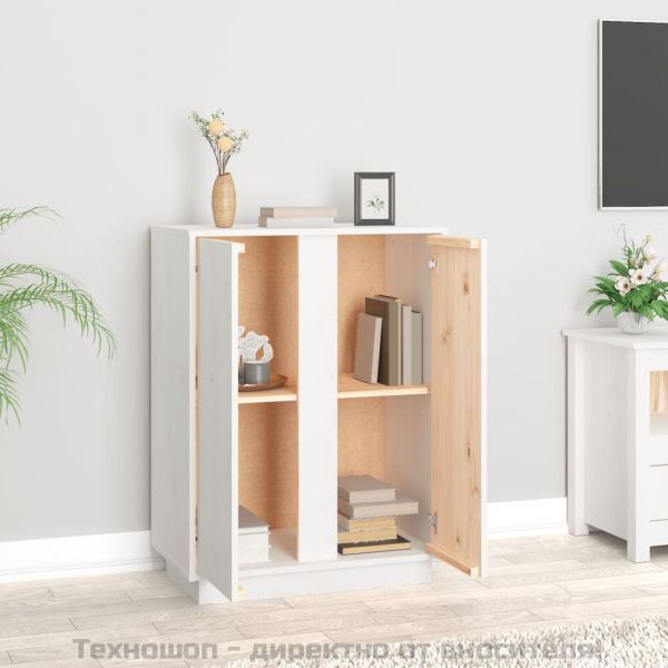 Сайдборд, бял, 60x35x80 см, бор масив