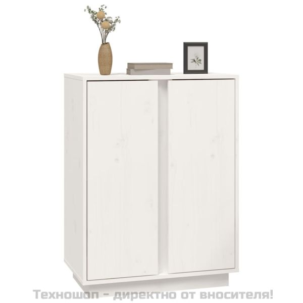 Сайдборд, бял, 60x35x80 см, бор масив