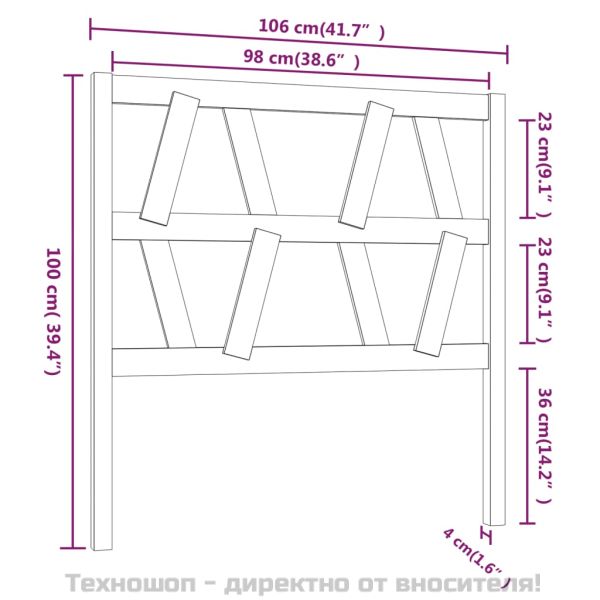 Горна табла за легло, сива, 106x4x100 см, бор масив