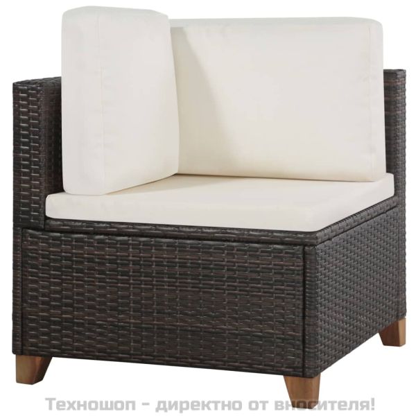 Градински комплект с възглавници, 4 части, кафяв полиратан