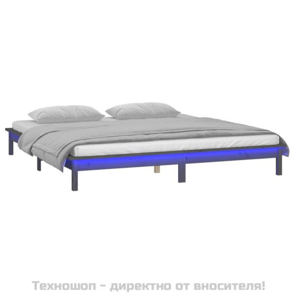 LED рамка за легло сива 120x190 см Small Double масивно дърво