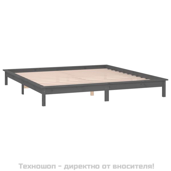 LED рамка за легло сива 120x190 см Small Double масивно дърво