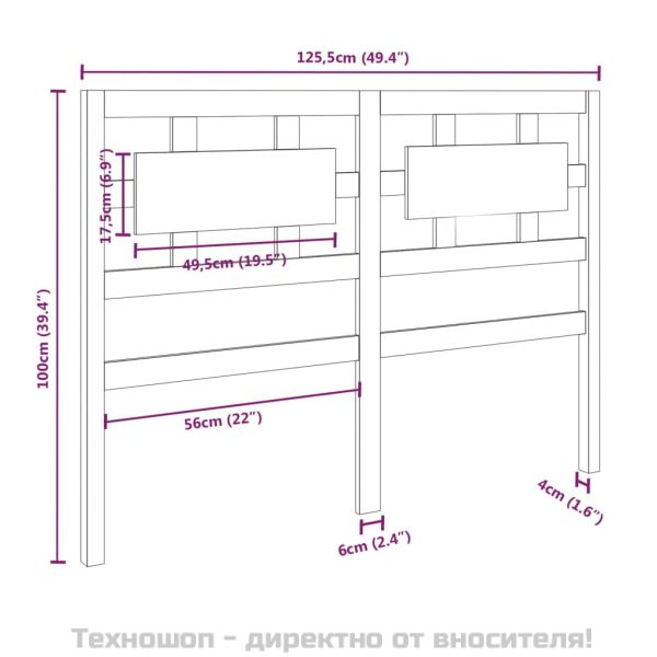 Горна табла за легло, черна, 125,5x4x100 см, бор масив