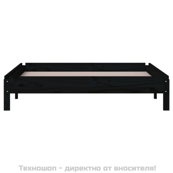 Стифиращо легло, черно, 100x200 см, борово дърво масив